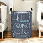 Personalized Multicolor Word Cloud Name Laundry Storage Basket with Handle Housewarming Birthday Gift for Friends Family Kids