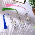 Gepersonaliseerde Geboorte Boek Boek Acryl Bladwijzer met Naam Tekst en kwastje Lezen Supplies Verjaardagscadeau voor boekenliefhebbers Bookworms
