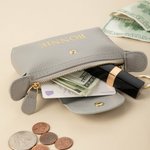 Personalised Mini Portable Leather Coin Wallet Cash Pouch with Text and Key Ring Bridal Shower Birthday Gift for Women
