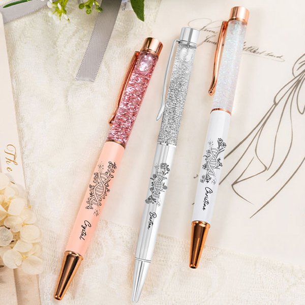Personalised Set of 2 DNA Birth Flower Glitter Dynamic Liquid Sand Refillable Ballpoint Pen with Name Office Supplies Birthday Gift for Medical Staff