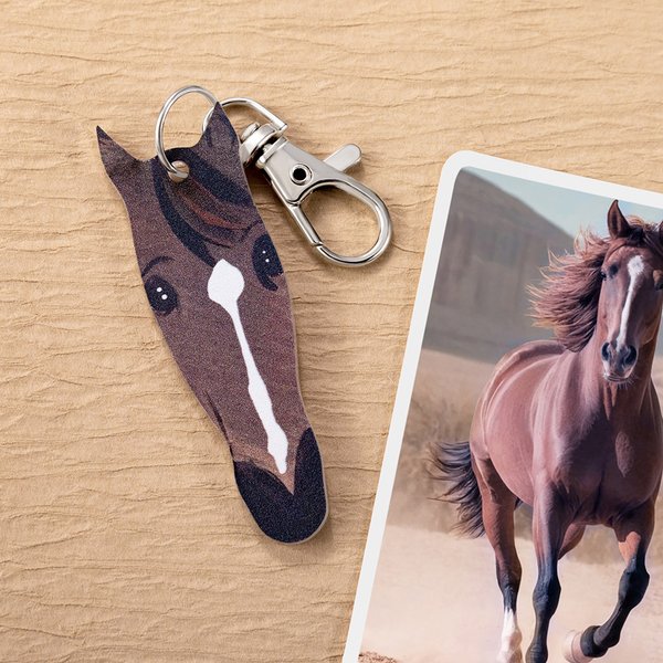 Personalised Multicolor Cute Horse Face Birthmark Photo Keychain with Name Bag Accessories Equestrian Anniversary Birthday Gift for Horse Lovers