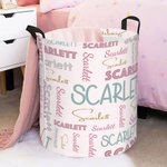 Personalized Multicolor Word Cloud Name Laundry Storage Basket with Handle Housewarming Birthday Gift for Friends Family Kids