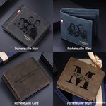 Portefeuille en Cuir PU Personnalisé avec Photo et Texte Gravé Multi-fentes pour Cartes Cadeau d’Anniversaire Fête des Pères pour Homme