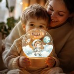 Personalized Astronaut Space Planet Rocket Star Acrylic LED Night Light with Name and Wooden Base Birthday Children's Day Gift for Kids