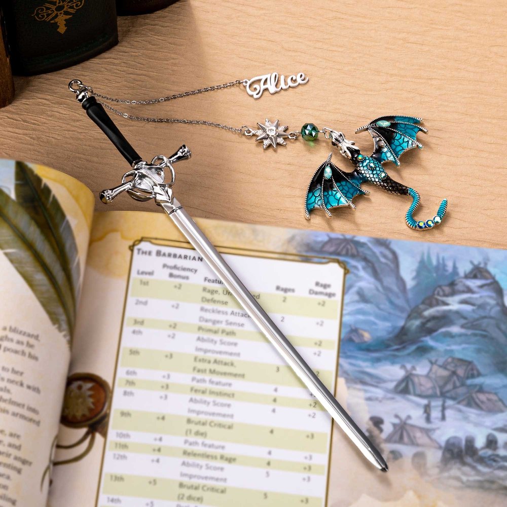 4 Marque-pages Métal Avec Pendentif Cristal - Styles Dragon Et épée - Idéal Lecteurs, Cadeau Créatif