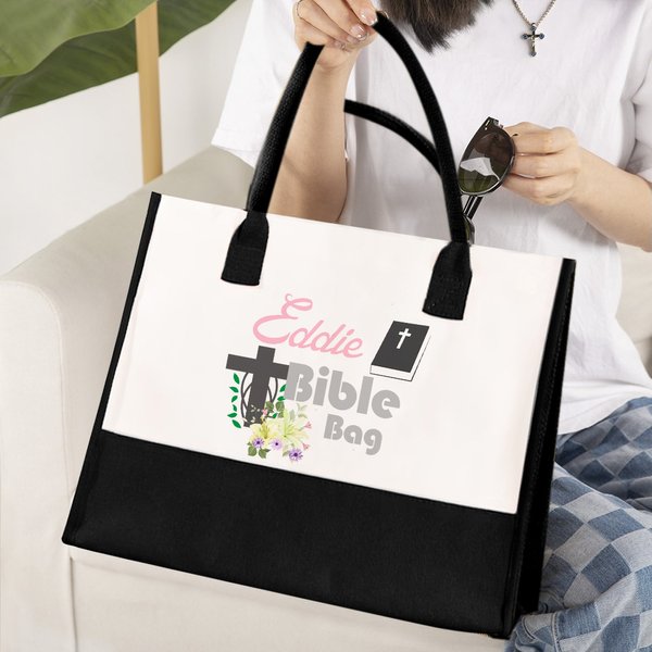 Croce floreale personalizzata Bibbia Borsa in tela di grande capacità con nome Accessori da viaggio Regalo di battesimo e compleanno per donne cristiane