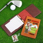 Personalised Best By Par Cartoon Face Photo PU Leather Golf Scorecard Holder with Name Competition Training Accessory Birthday Gift for Golf Lovers