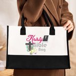 Croce floreale personalizzata Bibbia Borsa in tela di grande capacità con nome Accessori da viaggio Regalo di battesimo e compleanno per donne cristiane