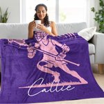Personalized Silhouette Lacrosse Soft Throw Blanket with Name Home Decor Birthday Gift for Lacrosse Enthusiasts