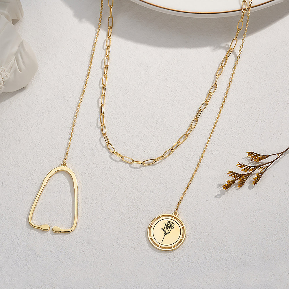 Stethoscope Personnalisé Gravé Naissance Fleur Chaîne Maillon Collier Dainty Jewelry Graduation Birthday Gift for Nurse Doctor Medical Students