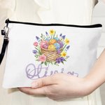 Henkilökohtainen kukka lanka kori pellava meikkilaukku nimi ja rannehihna Travel tarvikkeet syntymäpäivälahja Crocheter neulonta ystäville lahja