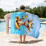 Asciugamano da spiaggia oversize personalizzato con nome e disegno animali carini asciugatura rapida regalo per vacanze estive in piscina per ragazzi