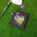 Personalised Cartoon Character Face Photo Leather Golf Towel with Name and Retractable Clip Portable Golf Accessories Birthday Gift for Golf Players