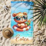Asciugamano da spiaggia oversize personalizzato con nome e disegno animali carini asciugatura rapida regalo per vacanze estive in piscina per ragazzi