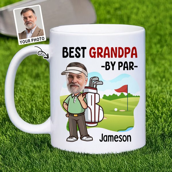 Personalised Cartoon Golf Character Pattern 11 oz Ceramic Mug with Name and Photo Home Kitchen Decor Father's Day Birthday Gift for Golf Lover