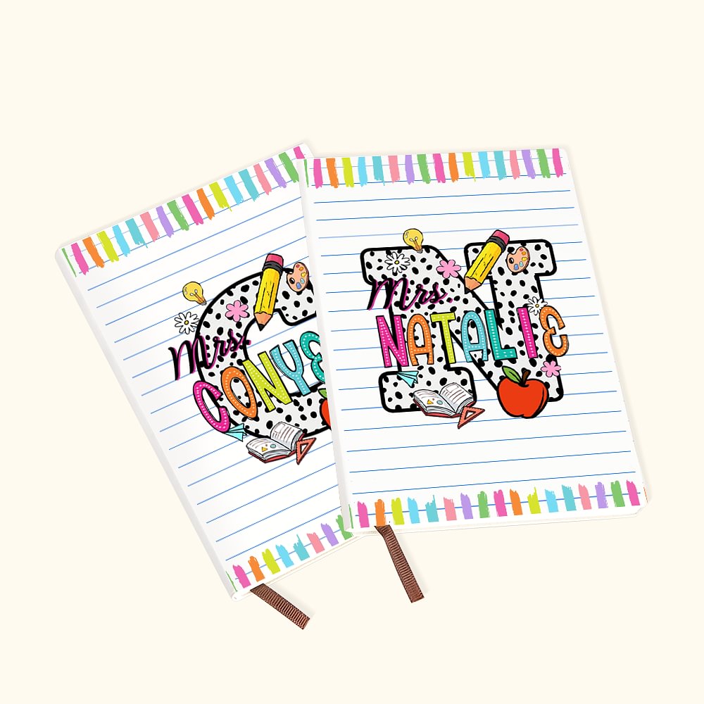 Cahier de notes personnalisé avec nom Crayon à pois Initiales Professeur A5 Cadeau de rentrée pour professeur