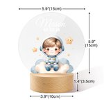 Personalized Astronaut Space Planet Rocket Star Acrylic LED Night Light with Name and Wooden Base Birthday Children's Day Gift for Kids
