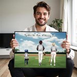 Personalized Cartoon Baseball Team Oil Canvas Painting with 1-9 Names and Text Wall Art Decor Father's Day Game Day Gift for Coach Player Family