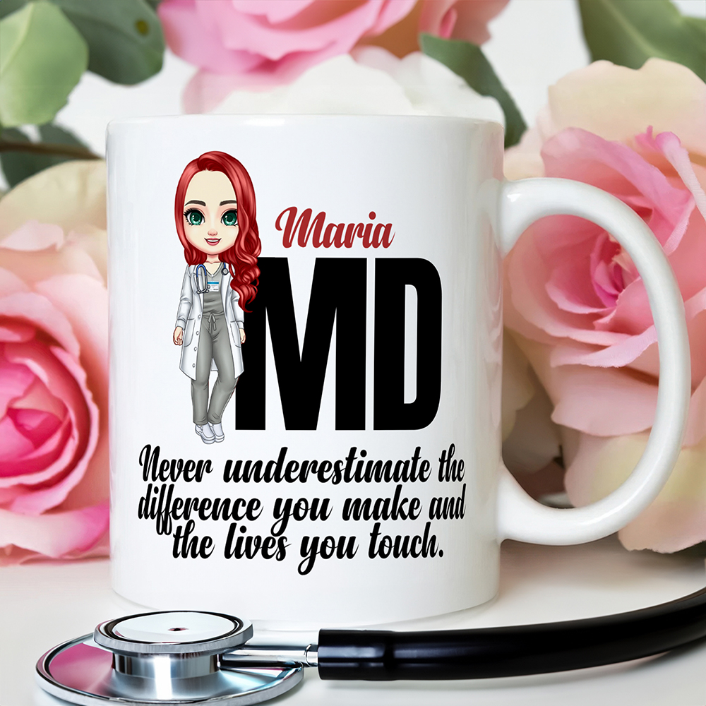 Mug personnalisé en céramique avec nom et personnage médical Cadeau d'inspiration pour infirmière, médecin et personnel médical