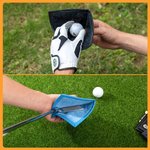 Personalised Cartoon Character Face Photo Leather Golf Towel with Name and Retractable Clip Portable Golf Accessories Birthday Gift for Golf Players