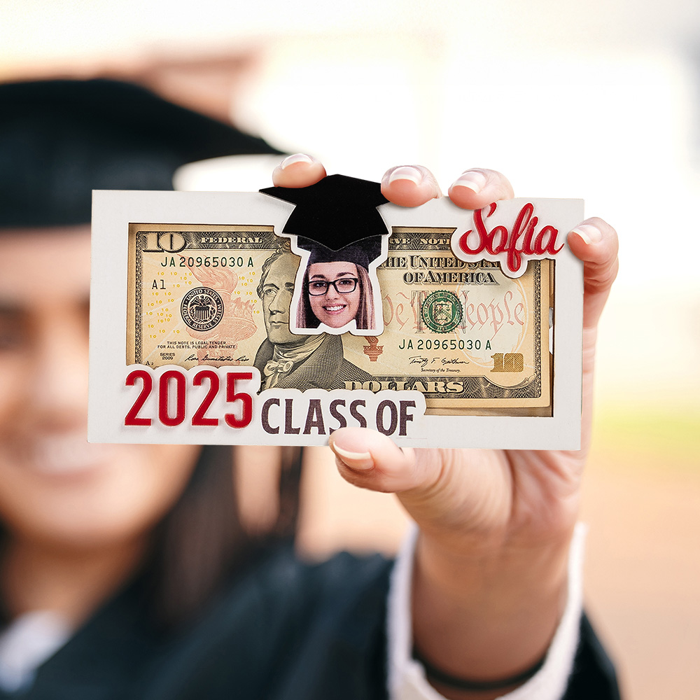 Porte-billet Personnalisé avec Nom Année Photo à Chapeau de Diplôme Cadeau Remise des Diplômes 2024 pour Étudiant Camarade de Classe