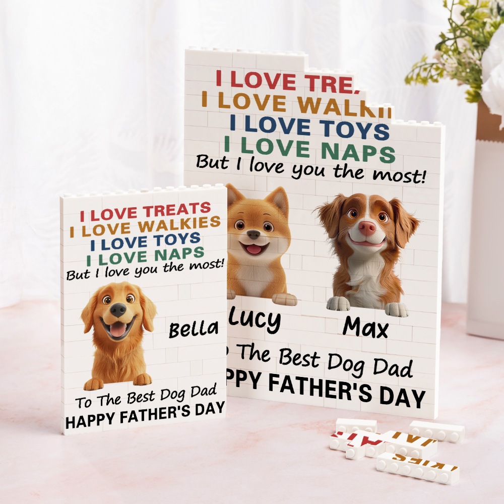 Puzzles de briques de construction 3D 1-4 chiens mignons avec nom Décoration maison Fête des pères Cadeau d'anniversaire pour papa chien Amoureux des animaux de compagnie