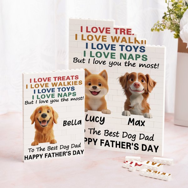Personalised To The Best Dog Dad 3D 1-4 Cute Dogs Building Brick Puzzles with Name Home Decor Father's Day Anniversary Gift for Dog Dad Pet Lover