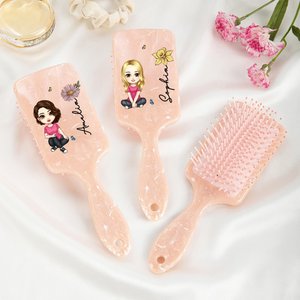 Personalized Birth Flower Cartoon Character Paddle Air Cushion Comb with Name and Handle Makeup Tool Birthday Wedding Party Gift for Women Girls