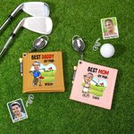 Personalised Cartoon Character Face Photo Leather Golf Towel with Name and Retractable Clip Portable Golf Accessories Birthday Gift for Golf Players