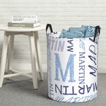 Personalized Initial Name Large Capacity Laundry Storage Basket with Handle for Bathroom Nursery Gift for Family Kids