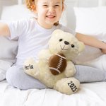Personalised Sports Ball Cute Bear Soft Stuffed Plush Toy with Texts Valentine’s Day Birthday Gift for Boys Girls Sports Lovers