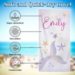 Henkilökohtainen Mermaid Tail Soft Quick Dry Beach pyyhe nimi Travel Essential Vacation syntymäpäivälahja tyttöä varten