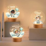 Personalized Astronaut Space Planet Rocket Star Acrylic LED Night Light with Name and Wooden Base Birthday Children's Day Gift for Kids