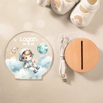 Personalized Astronaut Space Planet Rocket Star Acrylic LED Night Light with Name and Wooden Base Birthday Children's Day Gift for Kids