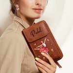 Henkilökohtainen baletti tyttö syntymä kukka PU nahka Crossbody laukku lompakko nimi ja korttipaikat Syntymäpäivä Dance Recital Team lahja baletti ystäville