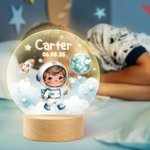 Personalized Astronaut Space Planet Rocket Star Acrylic LED Night Light with Name and Wooden Base Birthday Children's Day Gift for Kids