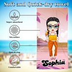 Personalized Cartoon Character Soft Quick Dry Beach Towel with Name Travel Essential Summer Vacation Birthday Gift for Women