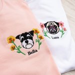 Personalizzato ricamato nascita fiore cane gatto ritratto animale domestico morbido T-shirt felpa con cappuccio con nome festa regalo di compleanno per gli amanti degli animali proprietari