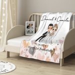 Personalisierte Cartoon Braut und Bräutigam weiche Decke mit Namen Home Decor Hochzeit Datum Jahrestag Geschenk für Newlyweds Paare