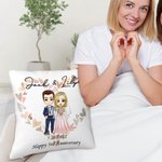Gepersonaliseerd Cartoon Bruid en Bruidegom Hart Zacht Kussenovertrek met Naam en Huwelijksdatum Huwelijksdecoratie Verjaardagsgeschenk voor Paar