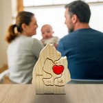 Gepersonaliseerde Beer Familie Rode Hart Houten Puzzel met 2-5 Namen Bureaudecor Verjaardag Jubileum Cadeau voor Familie
