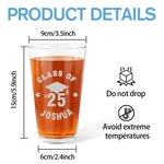 Personalized Graduation Cap Class of 2025 16 oz Beer Glass with School Name and Year Party Favor Birthday Gift for Graduates Classmates Friends
