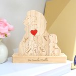 Personalisiertes Löwen-Familie Holzpuzzle mit 2-7 Namen Rotem Herz Schreibtisch Deko Muttertag Geburtstag Jahrestag Geschenk für Familie