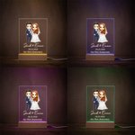 Personalized Cartoon Bride and Groom Acrylic LED Night Light with Name Date and Wooden Base Wedding Anniversary Gift for Newlyweds Couple