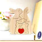 Puzzle in legno personalizzato con 2-5 nomi incisi simpatico cuore rosso con conigli che si abbracciano decorazione regalo per famiglia