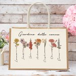 Borsa tote in iuta personalizzata di grande capacità 1-20 fiori di nascita con nomi compleanno regalo per la festa della mamma per donne