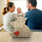 Gepersonaliseerde Schattige Elanden Familie Rode Hart Houten Puzzel met 2-5 Gegraveerde Namen Bureau Decoratie Verjaardag Jubileum Cadeau voor Familie
