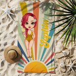 Personalisiertes Retro Sonnenstrahlen Cartoon Weiches Schnelltrockendes Strandtuch mit Namen Reise-Zubehör Geburtstag Geschenk für Familie Freund