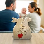 Puzzle in legno personalizzato con 2-5 nomi incisi simpatico cuore rosso con conigli che si abbracciano decorazione regalo per famiglia
