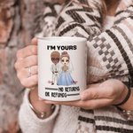 Personalised I'm Yours No Returns or Refunds Cartoon Bride and Groom Ceramic Mug with Names Wedding Anniversary Gift for Newlyweds Couples